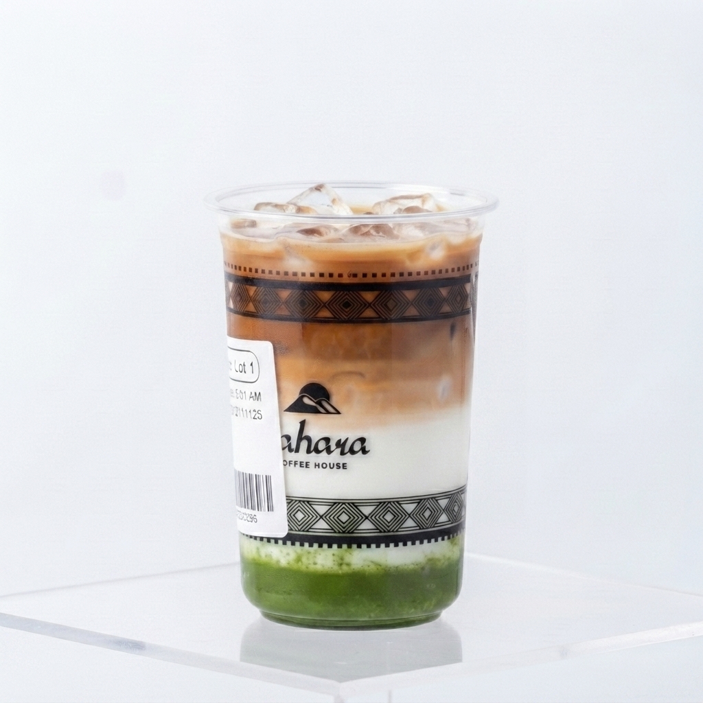 Layered iced matcha with milk from Sahara Coffee House